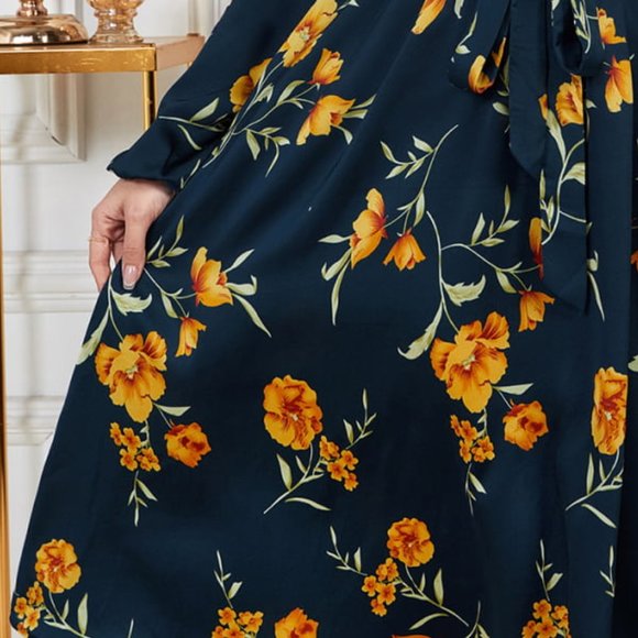 Melo Apparel Plus Size Floral Print Surplice Neck Midi Dress - Picture 5 of 8